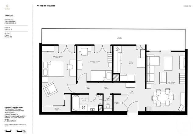 Appartement F3 à vendre - 3 pièces - 69.49 m2 - THONON LES BAINS - 74 - RHONE-ALPES - Century 21 Chablais - Léman