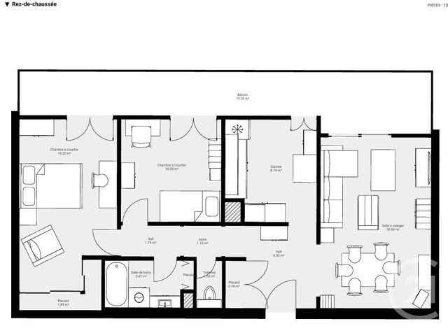 Appartement F3 à vendre - 3 pièces - 69.49 m2 - THONON LES BAINS - 74 - RHONE-ALPES - Century 21 Chablais - Léman